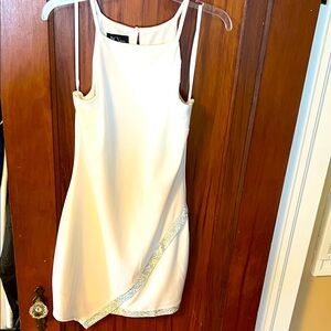 BCBGMaxAzria White Mini Dress with Silver Trim